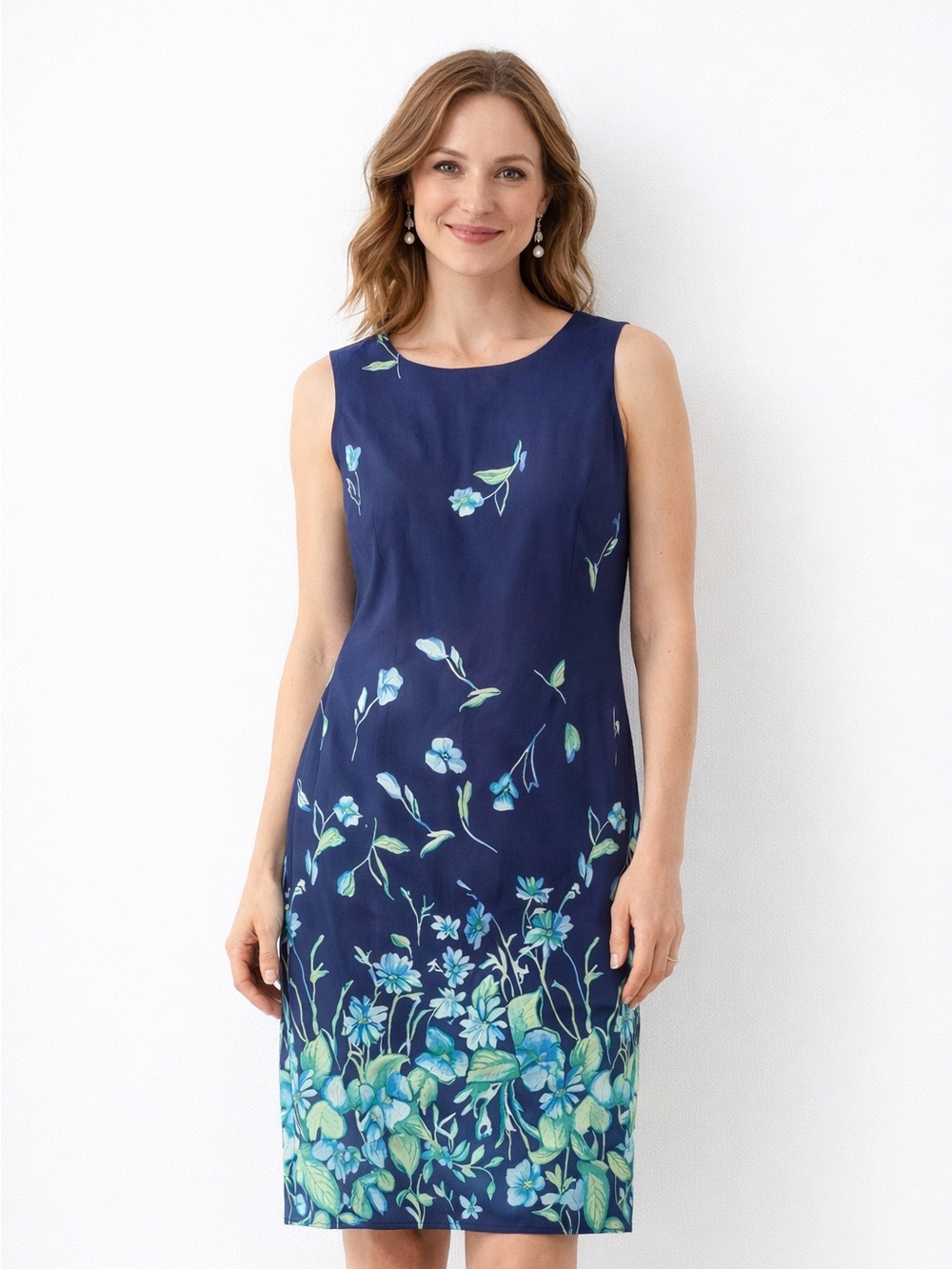 Vintage Betty’s Things Petites Floral Border Blue Dress Size 12